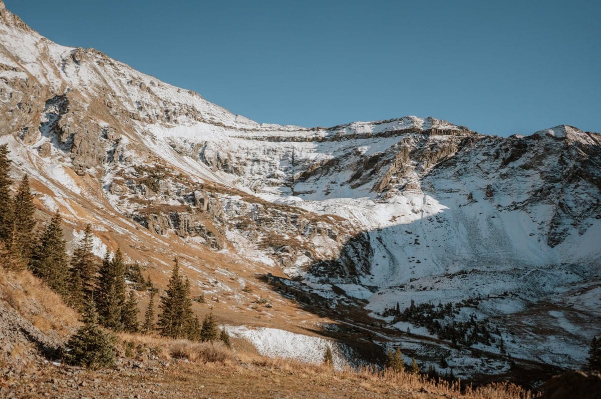 Snowy mountain ridgeline captured during a San Juan elopement near Telluride