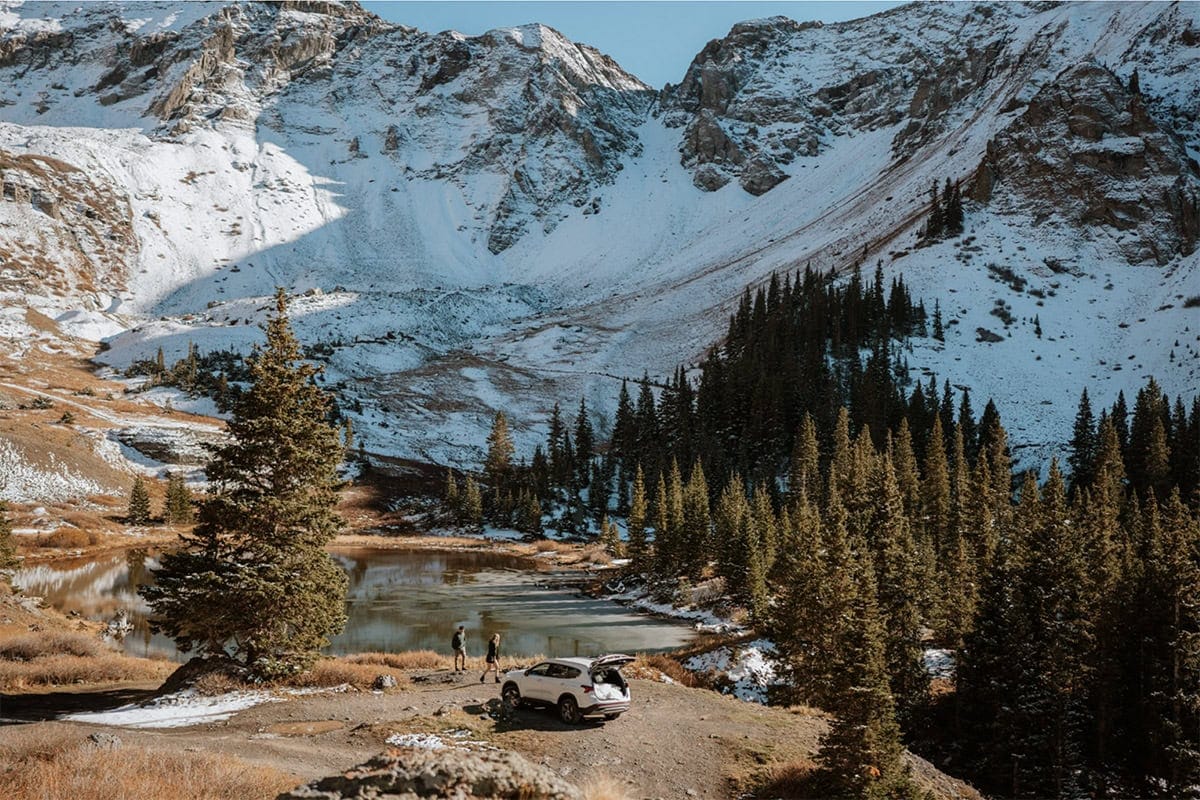 Off-road elopement location near Telluride with 4x4 vehicle access and snow-covered peaks